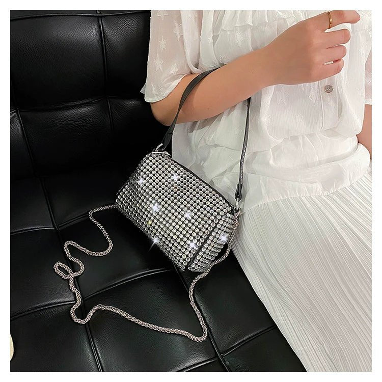 New Arrival Trendy Rhinestone Small Square Bag | Full Diamond Underarm Bag & Diamond - Embedded Women's Shoulder Crossbody Small Handbag - Ever Trendy Essentials