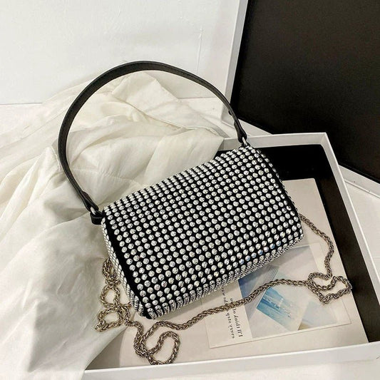 New Arrival Trendy Rhinestone Small Square Bag | Full Diamond Underarm Bag & Diamond - Embedded Women's Shoulder Crossbody Small Handbag - Ever Trendy Essentials