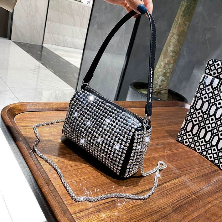 New Arrival Trendy Rhinestone Small Square Bag | Full Diamond Underarm Bag & Diamond - Embedded Women's Shoulder Crossbody Small Handbag - Ever Trendy Essentials