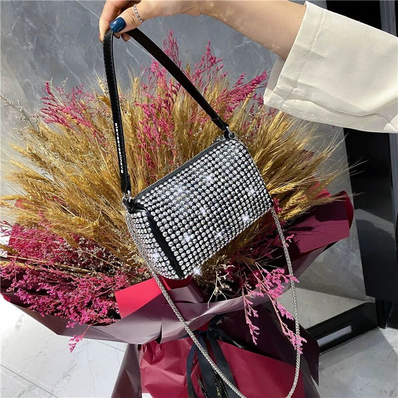 New Arrival Trendy Rhinestone Small Square Bag | Full Diamond Underarm Bag & Diamond - Embedded Women's Shoulder Crossbody Small Handbag - Ever Trendy Essentials