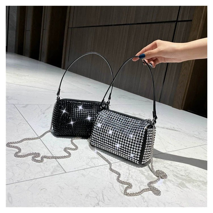 New Arrival Trendy Rhinestone Small Square Bag | Full Diamond Underarm Bag & Diamond - Embedded Women's Shoulder Crossbody Small Handbag - Ever Trendy Essentials