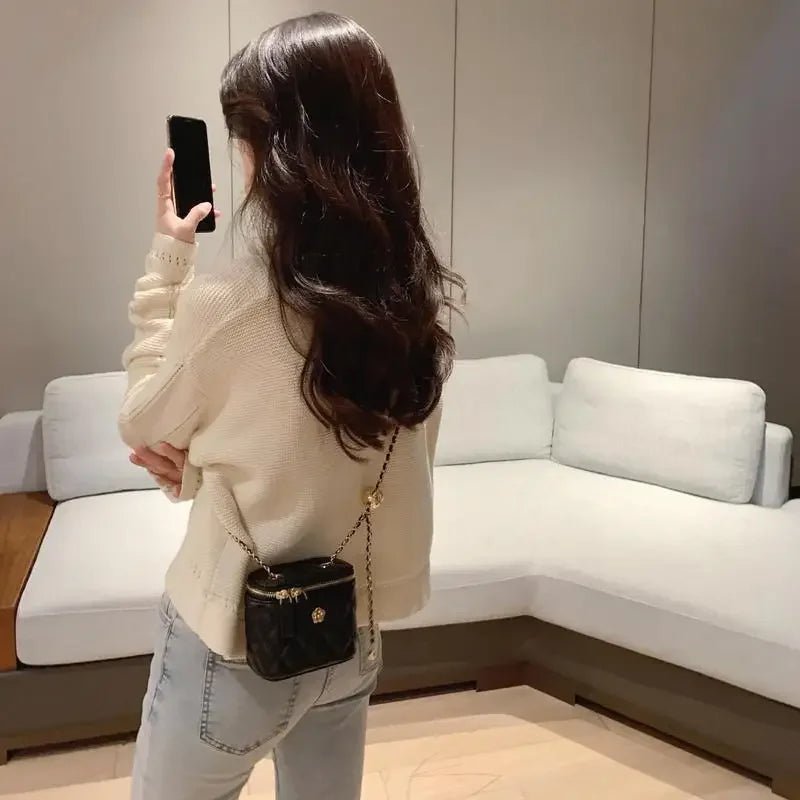 New Mini Shoulder Bag | Camellia Lingge Chain Box Small Bag for Women (Shoulder Bag & Crossbody Bag) - Ever Trendy Essentials