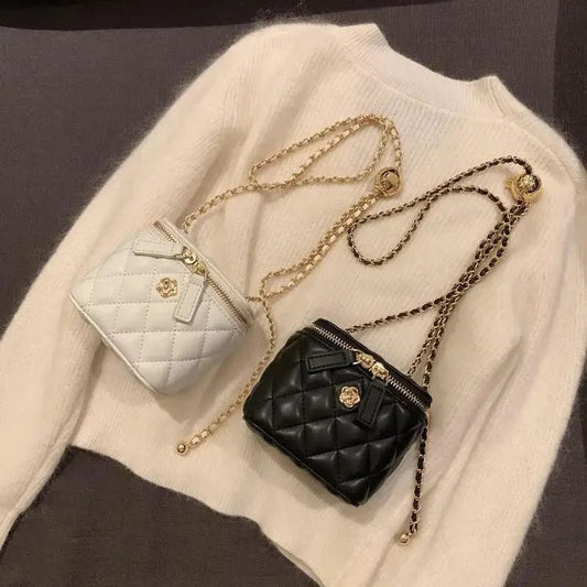 New Mini Shoulder Bag | Camellia Lingge Chain Box Small Bag for Women (Shoulder Bag & Crossbody Bag) - Ever Trendy Essentials