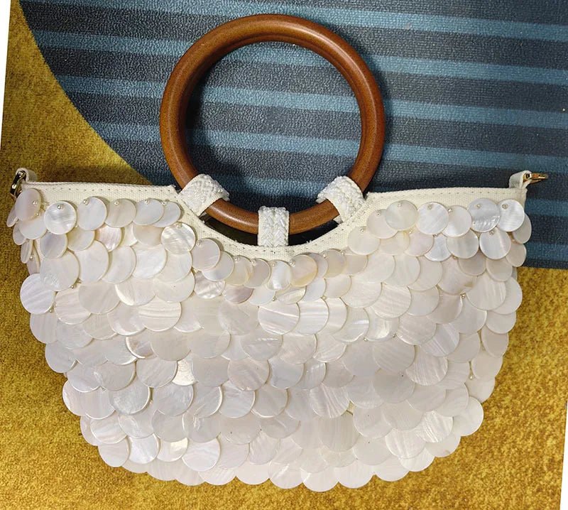 NEW Wood Top - Handle White Crystal Clutch Bag | High Quality Women's Wedding Hand Woven Handbags & Fashion Bags - Ever Trendy Essentials