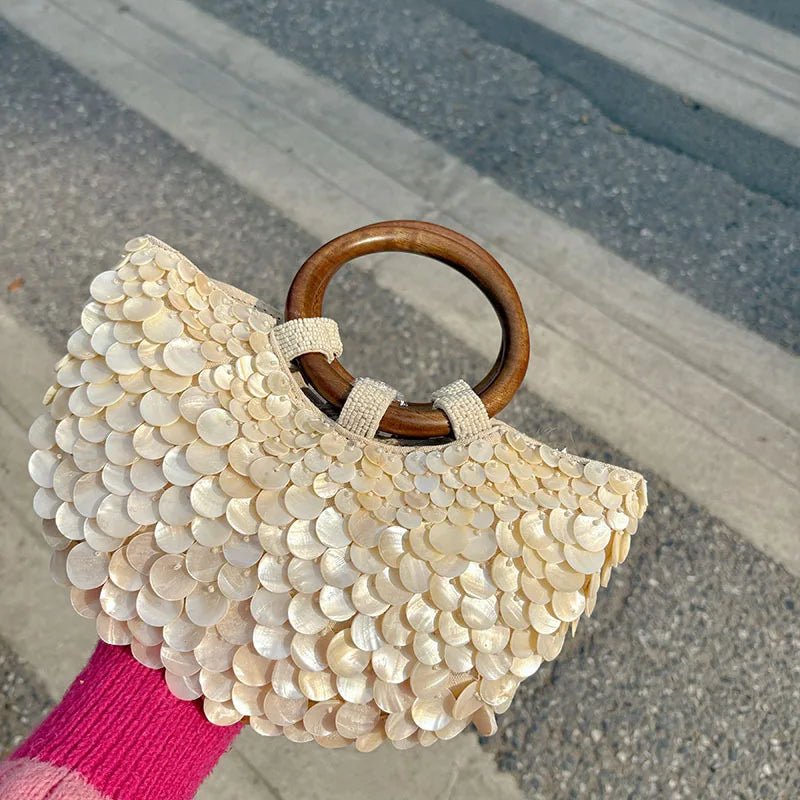 NEW Wood Top - Handle White Crystal Clutch Bag | High Quality Women's Wedding Hand Woven Handbags & Fashion Bags - Ever Trendy Essentials
