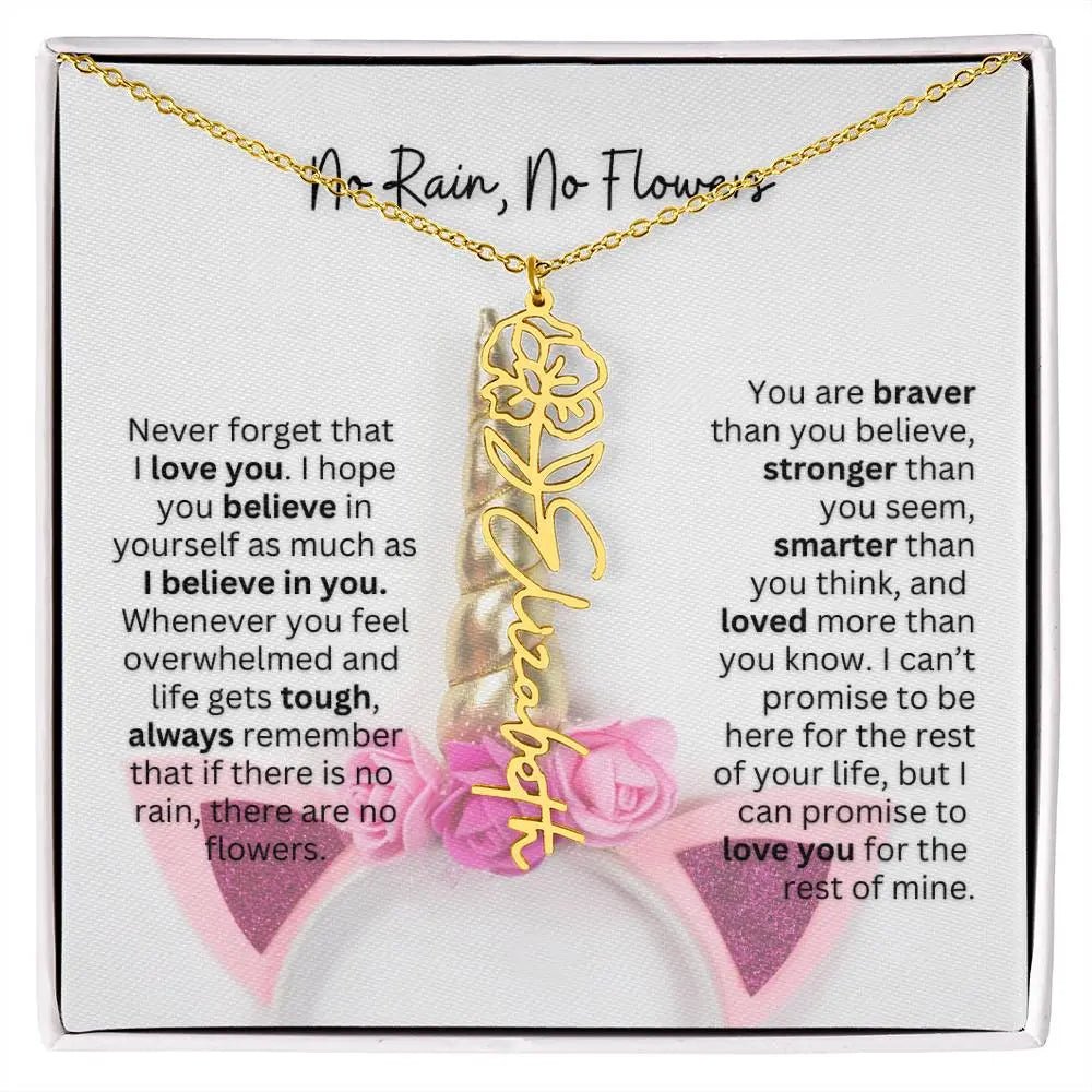 No Rain - No Flowers | Birth Necklace | Name Necklace | Enchanting Unicorn - Themed Jewelry Gift for Daughter, Wife, and Granddaughter - Ever Trendy Essentials