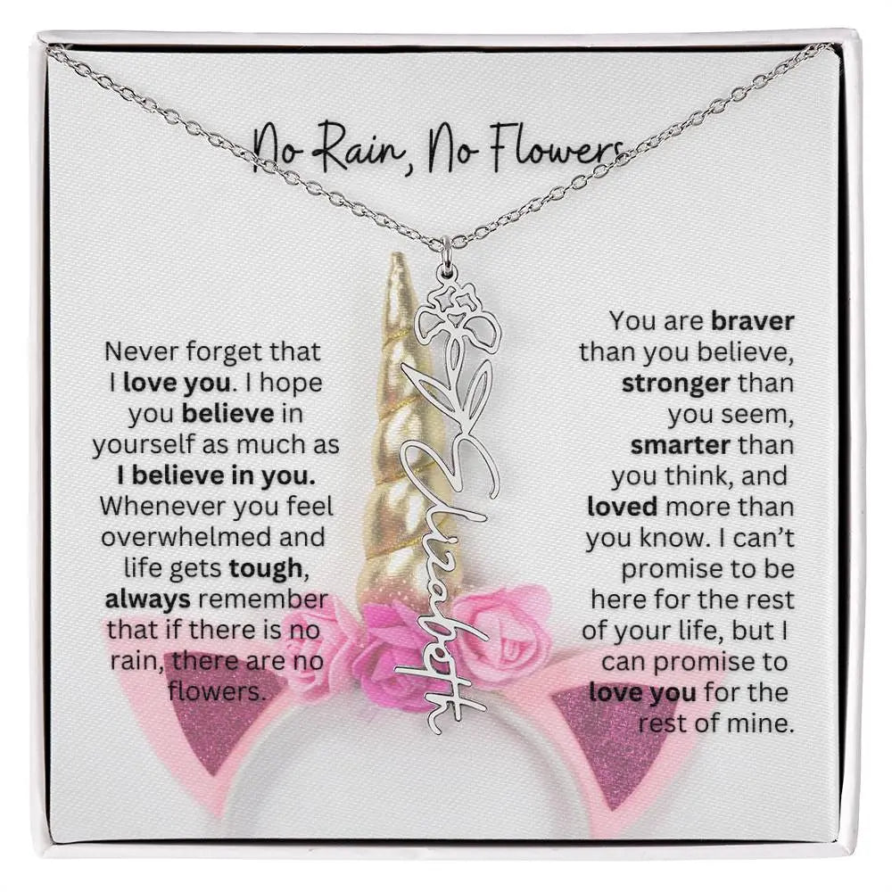 No Rain - No Flowers | Birth Necklace | Name Necklace | Enchanting Unicorn - Themed Jewelry Gift for Daughter, Wife, and Granddaughter - Ever Trendy Essentials