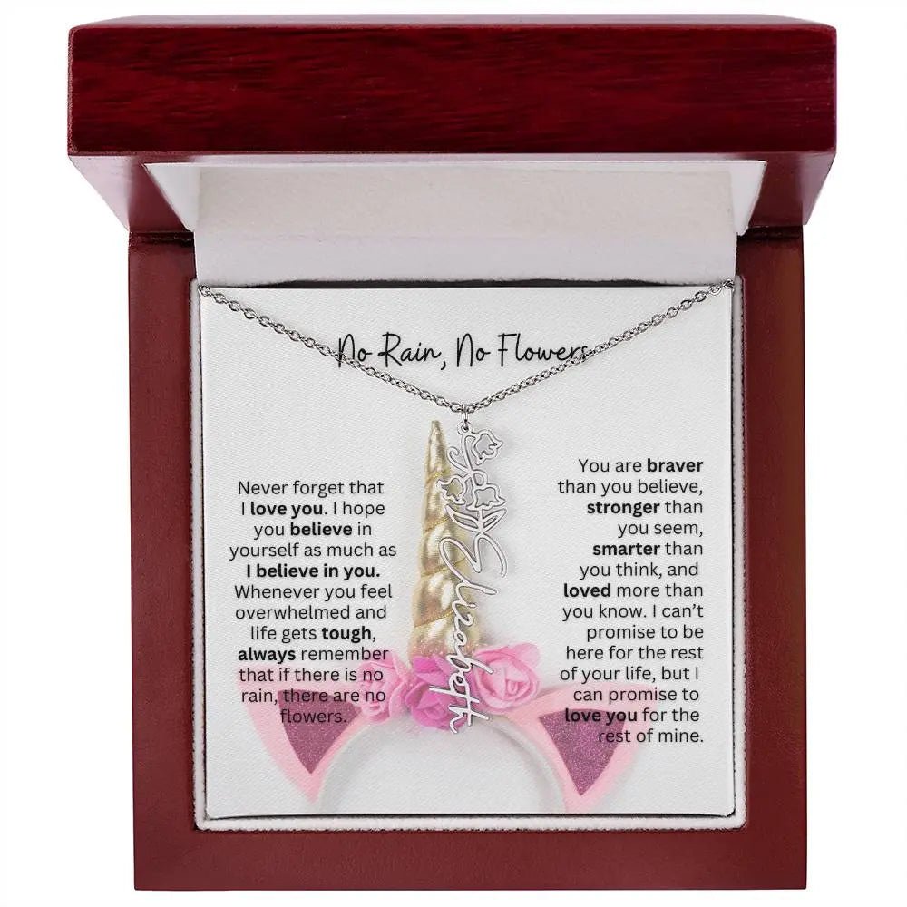No Rain - No Flowers | Birth Necklace | Name Necklace | Enchanting Unicorn - Themed Jewelry Gift for Daughter, Wife, and Granddaughter - Ever Trendy Essentials