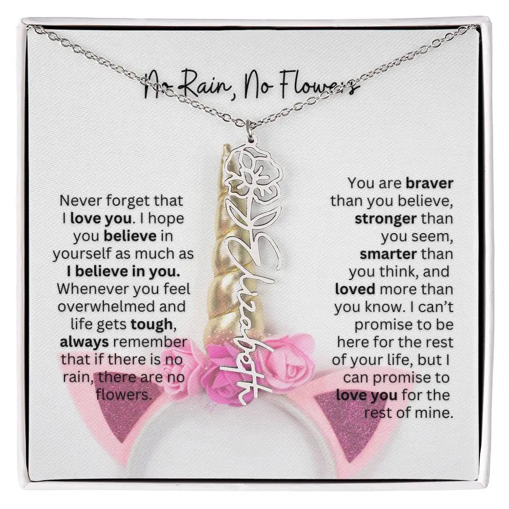 No Rain - No Flowers | Birth Necklace | Name Necklace | Enchanting Unicorn - Themed Jewelry Gift for Daughter, Wife, and Granddaughter - Ever Trendy Essentials
