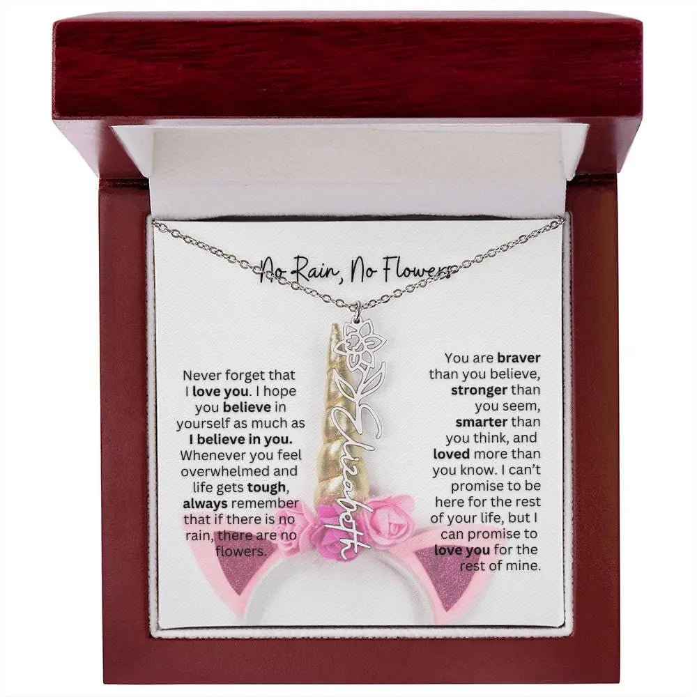 No Rain - No Flowers | Birth Necklace | Name Necklace | Enchanting Unicorn - Themed Jewelry Gift for Daughter, Wife, and Granddaughter - Ever Trendy Essentials