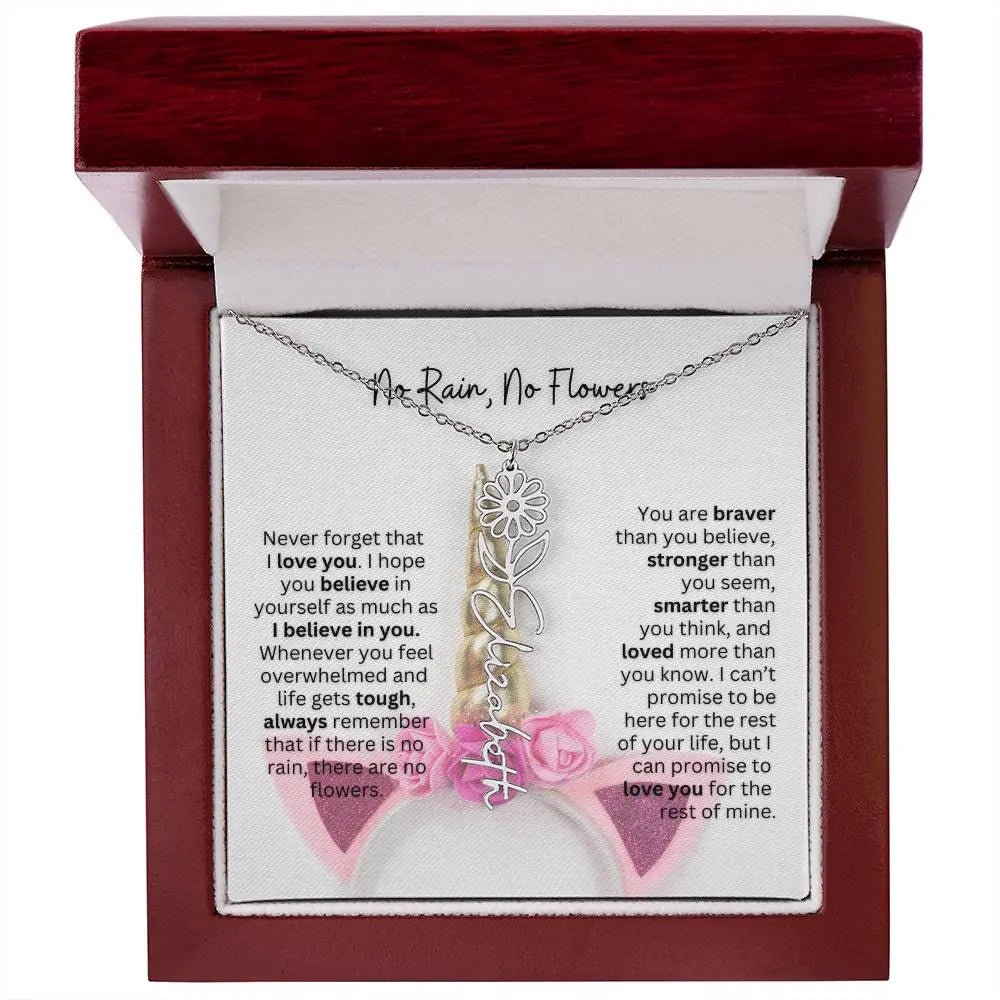 No Rain - No Flowers | Birth Necklace | Name Necklace | Enchanting Unicorn - Themed Jewelry Gift for Daughter, Wife, and Granddaughter - Ever Trendy Essentials