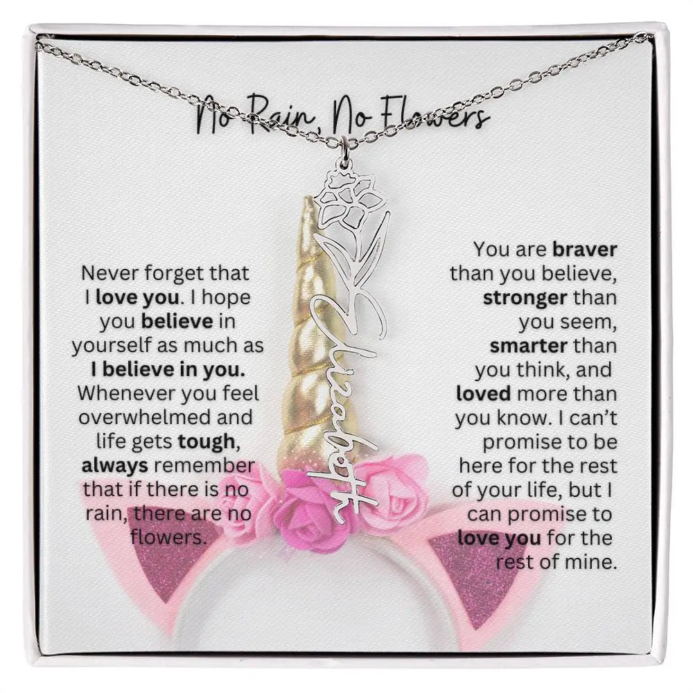 No Rain - No Flowers | Birth Necklace | Name Necklace | Enchanting Unicorn - Themed Jewelry Gift for Daughter, Wife, and Granddaughter - Ever Trendy Essentials