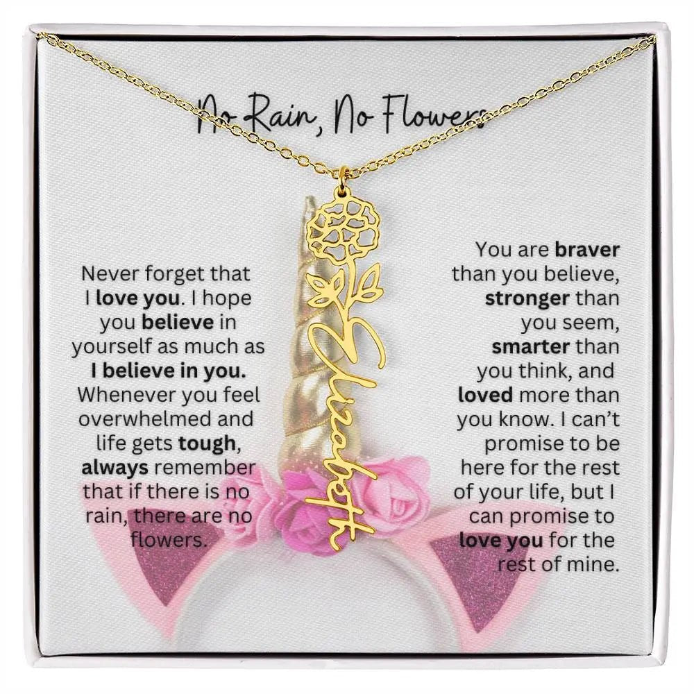 No Rain - No Flowers | Birth Necklace | Name Necklace | Enchanting Unicorn - Themed Jewelry Gift for Daughter, Wife, and Granddaughter - Ever Trendy Essentials