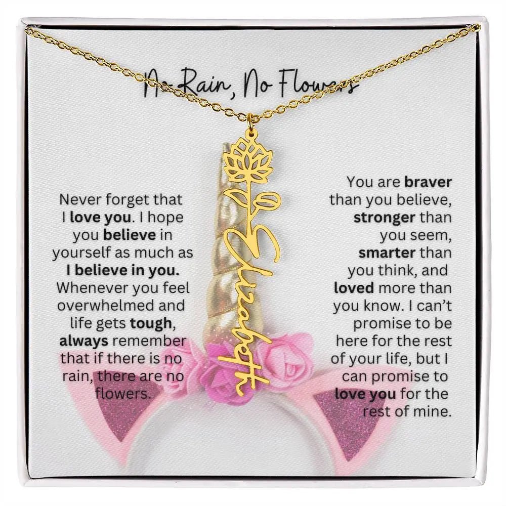 No Rain - No Flowers | Birth Necklace | Name Necklace | Enchanting Unicorn - Themed Jewelry Gift for Daughter, Wife, and Granddaughter - Ever Trendy Essentials