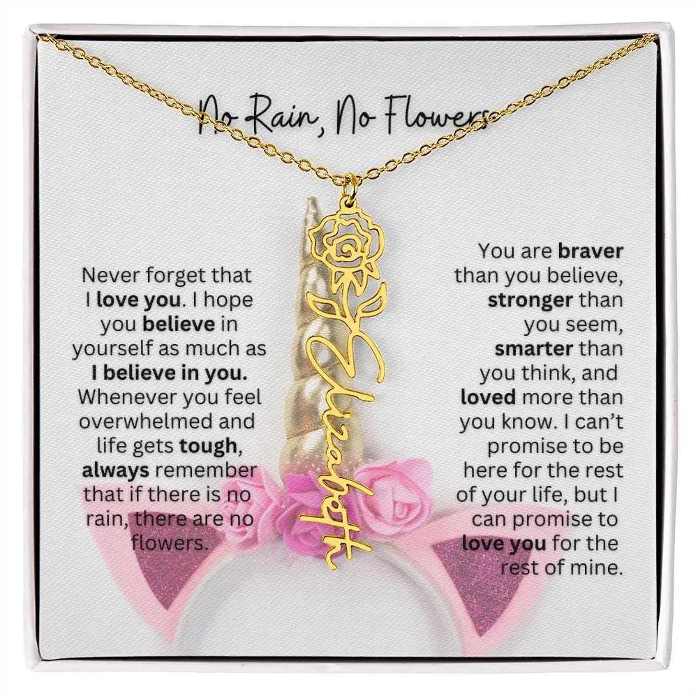 No Rain - No Flowers | Birth Necklace | Name Necklace | Enchanting Unicorn - Themed Jewelry Gift for Daughter, Wife, and Granddaughter - Ever Trendy Essentials