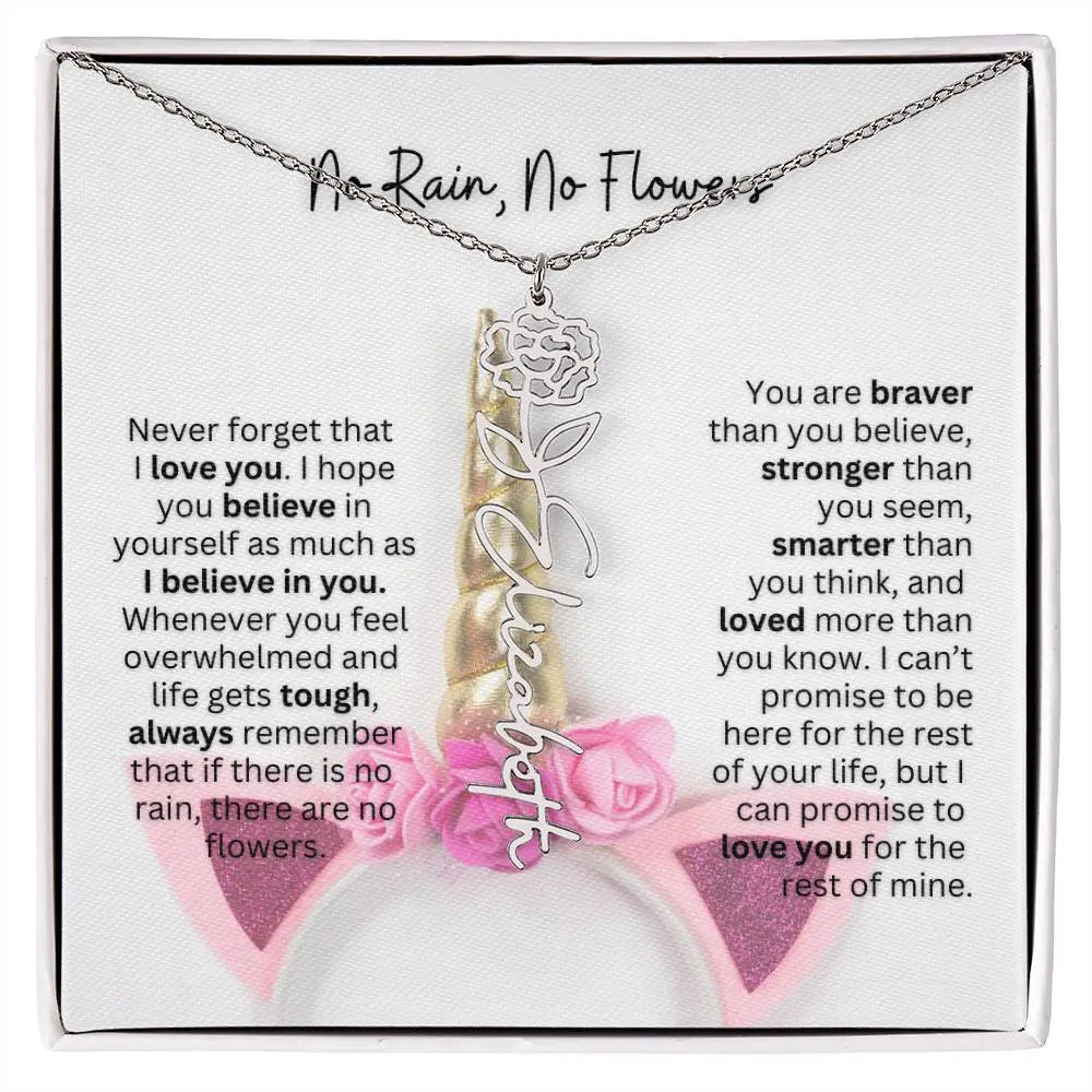 No Rain - No Flowers | Birth Necklace | Name Necklace | Enchanting Unicorn - Themed Jewelry Gift for Daughter, Wife, and Granddaughter - Ever Trendy Essentials
