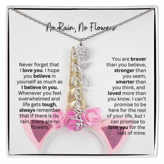 No Rain - No Flowers | Birth Necklace | Name Necklace | Enchanting Unicorn - Themed Jewelry Gift for Daughter, Wife, and Granddaughter - Ever Trendy Essentials