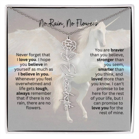 No Rain - No Flowers | Birth Necklace | Name Necklace | Magical Unicorn - Themed Personalized Gift for Daughter, Sister, and Best Friend - Ever Trendy Essentials