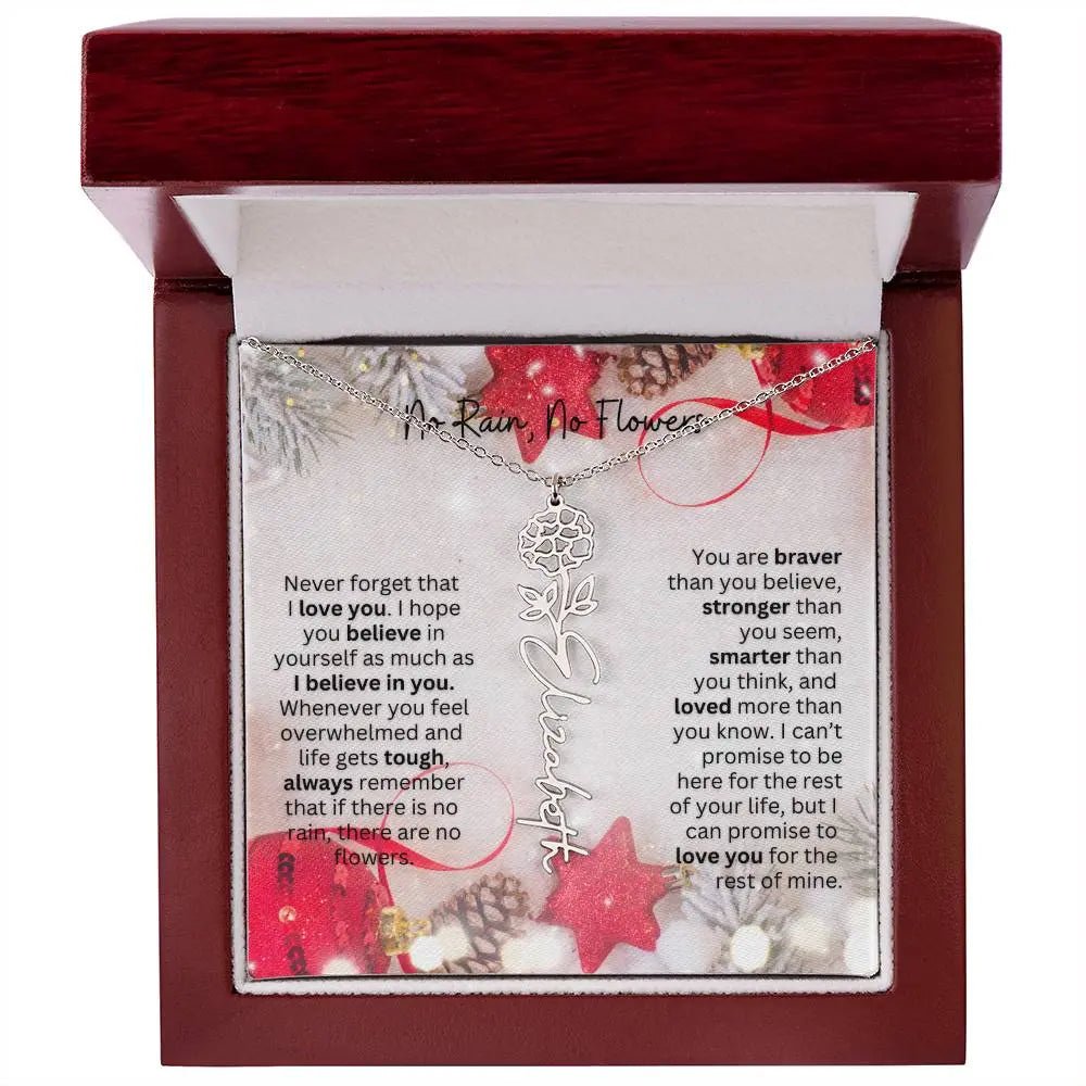 No Rain No Flowers Necklace for Daughter - Christmas Birth Flower Jewelry Gift 2025 - Ever Trendy Essentials