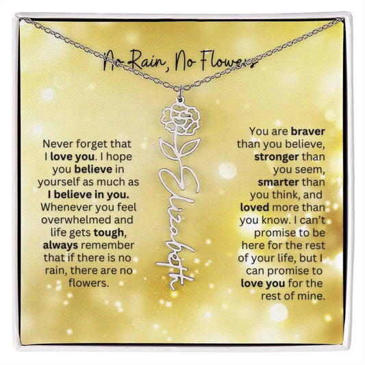 No Rain No Flowers Necklace for Daughter - Christmas Birth Flower Jewelry Gift 2025 - Ever Trendy Essentials