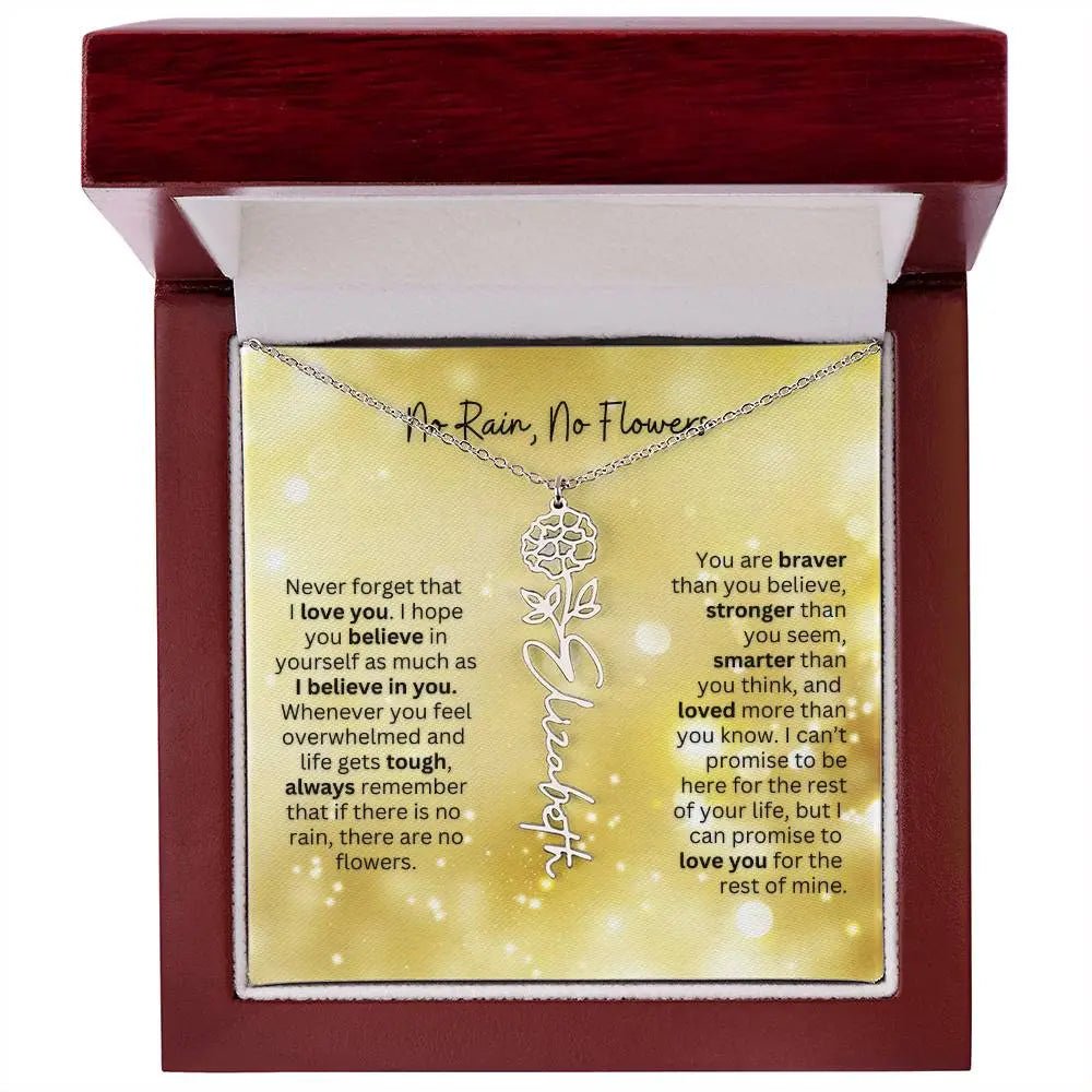 No Rain No Flowers Necklace for Daughter - Christmas Birth Flower Jewelry Gift 2025 - Ever Trendy Essentials
