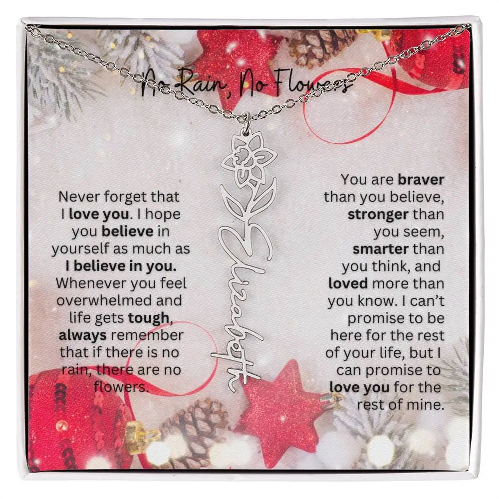 No Rain No Flowers Necklace for Daughter - Christmas Birth Flower Jewelry Gift 2025 - Ever Trendy Essentials
