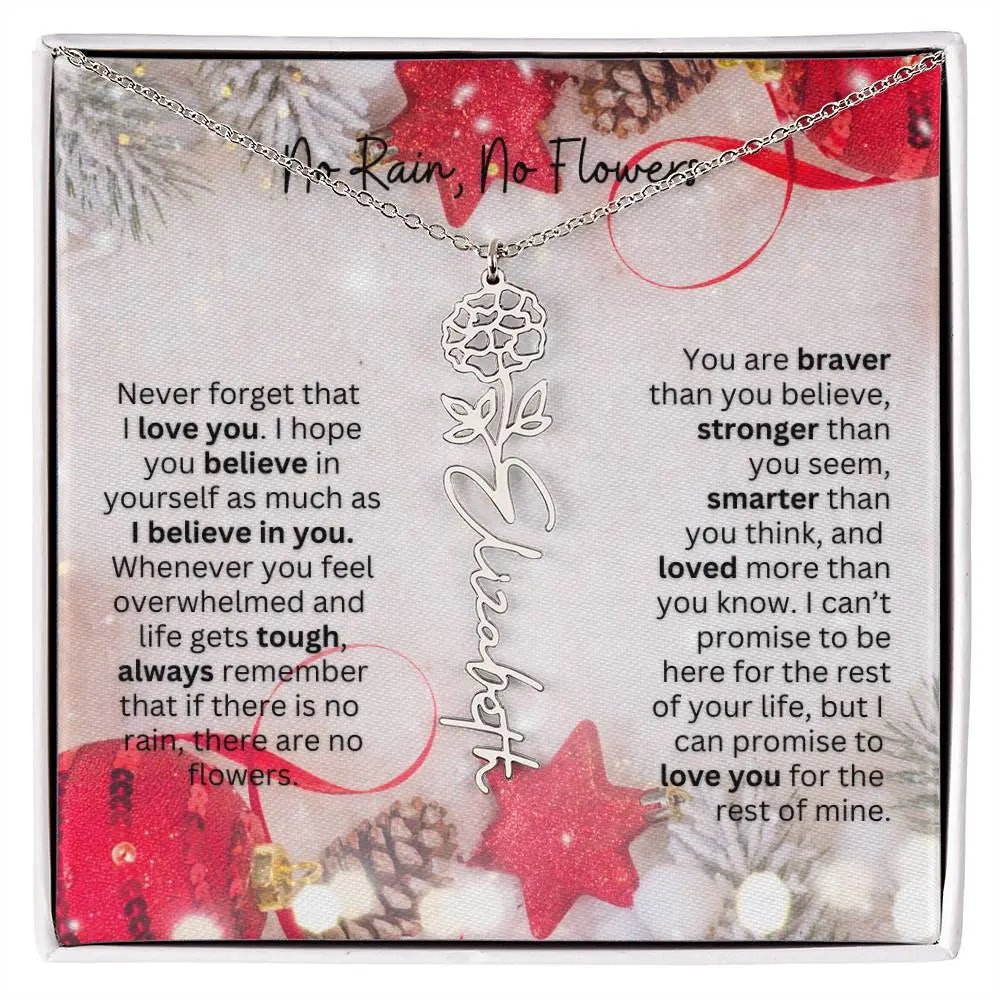 No Rain No Flowers Necklace for Daughter - Christmas Birth Flower Jewelry Gift 2025 - Ever Trendy Essentials