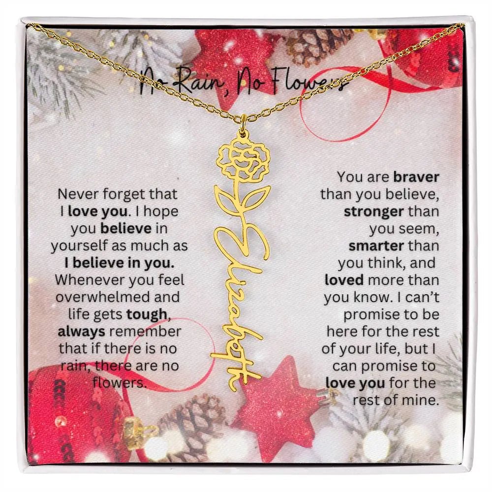 No Rain No Flowers Necklace for Daughter - Christmas Birth Flower Jewelry Gift 2025 - Ever Trendy Essentials