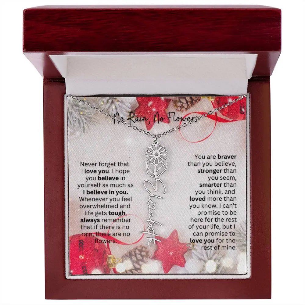 No Rain No Flowers Necklace for Daughter - Christmas Birth Flower Jewelry Gift 2025 - Ever Trendy Essentials