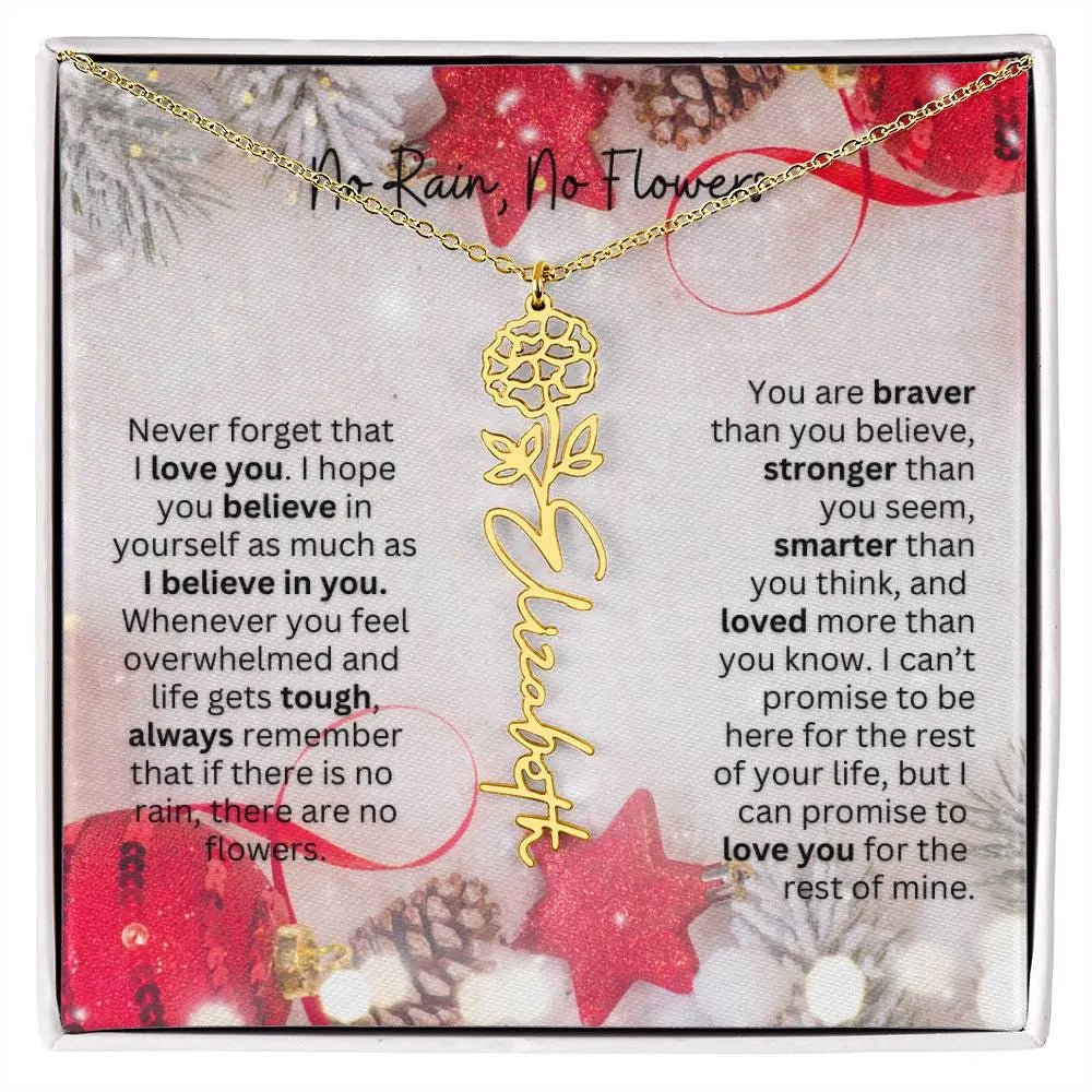 No Rain No Flowers Necklace for Daughter - Christmas Birth Flower Jewelry Gift 2025 - Ever Trendy Essentials