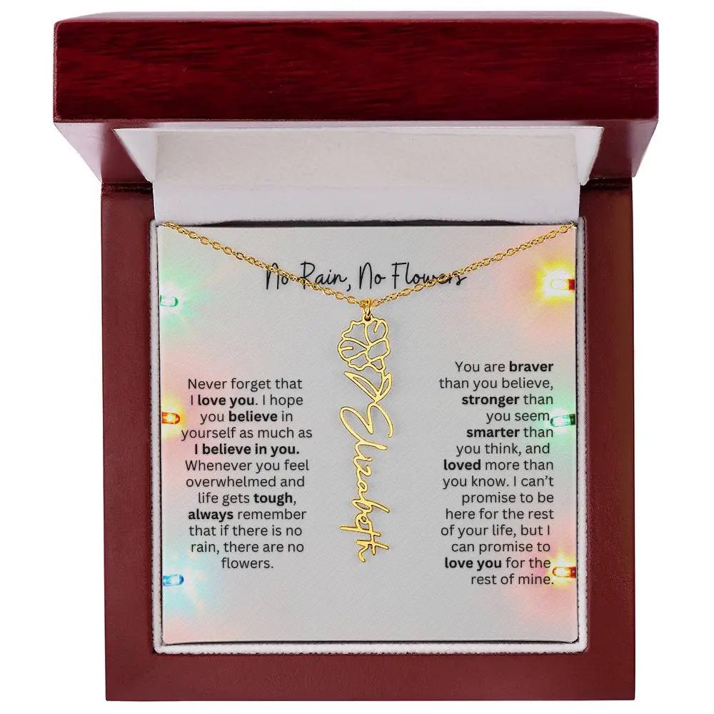 No Rain No Flowers Necklace for Daughter - Christmas Personalized Birth Flower Jewelry 2025 - Ever Trendy Essentials