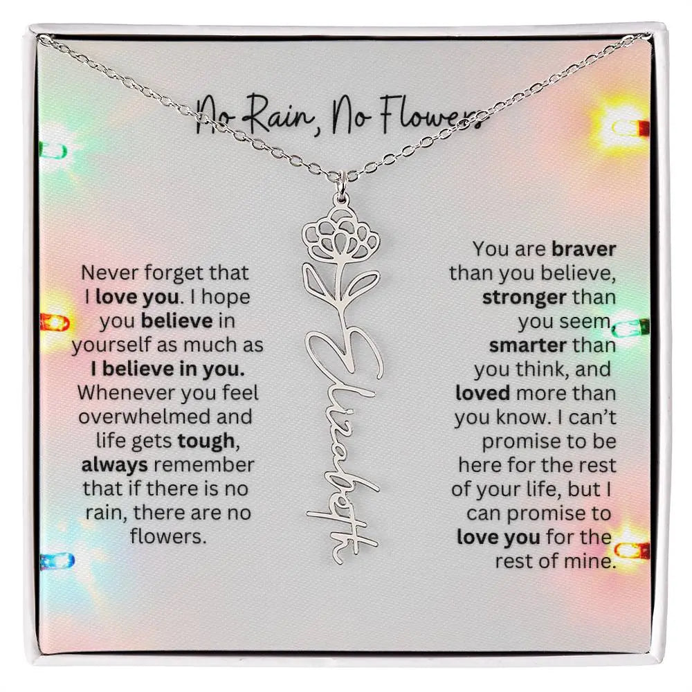 No Rain No Flowers Necklace for Daughter - Christmas Personalized Birth Flower Jewelry 2025 - Ever Trendy Essentials