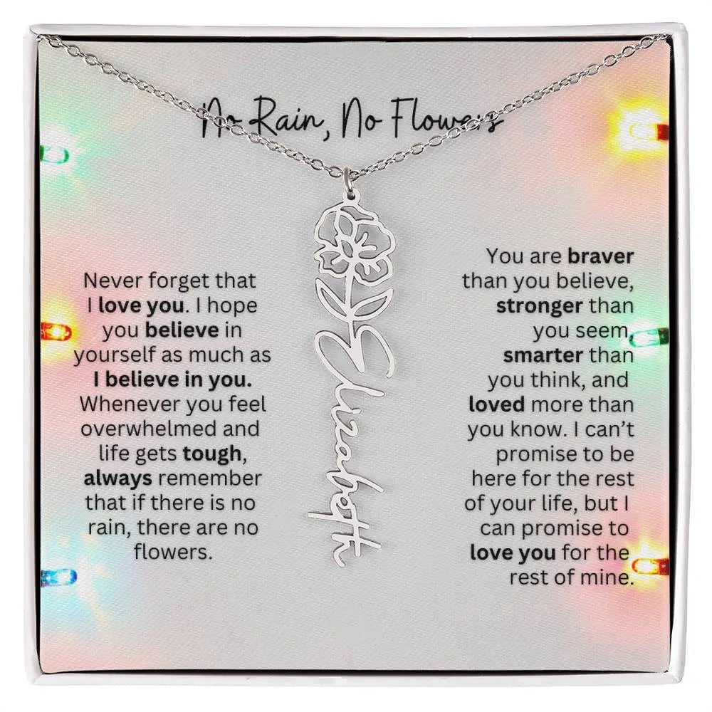 No Rain No Flowers Necklace for Daughter - Christmas Personalized Birth Flower Jewelry 2025 - Ever Trendy Essentials
