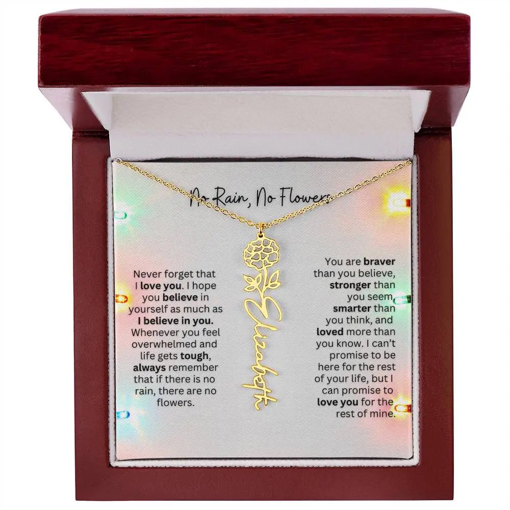 No Rain No Flowers Necklace for Daughter - Christmas Personalized Birth Flower Jewelry 2025 - Ever Trendy Essentials