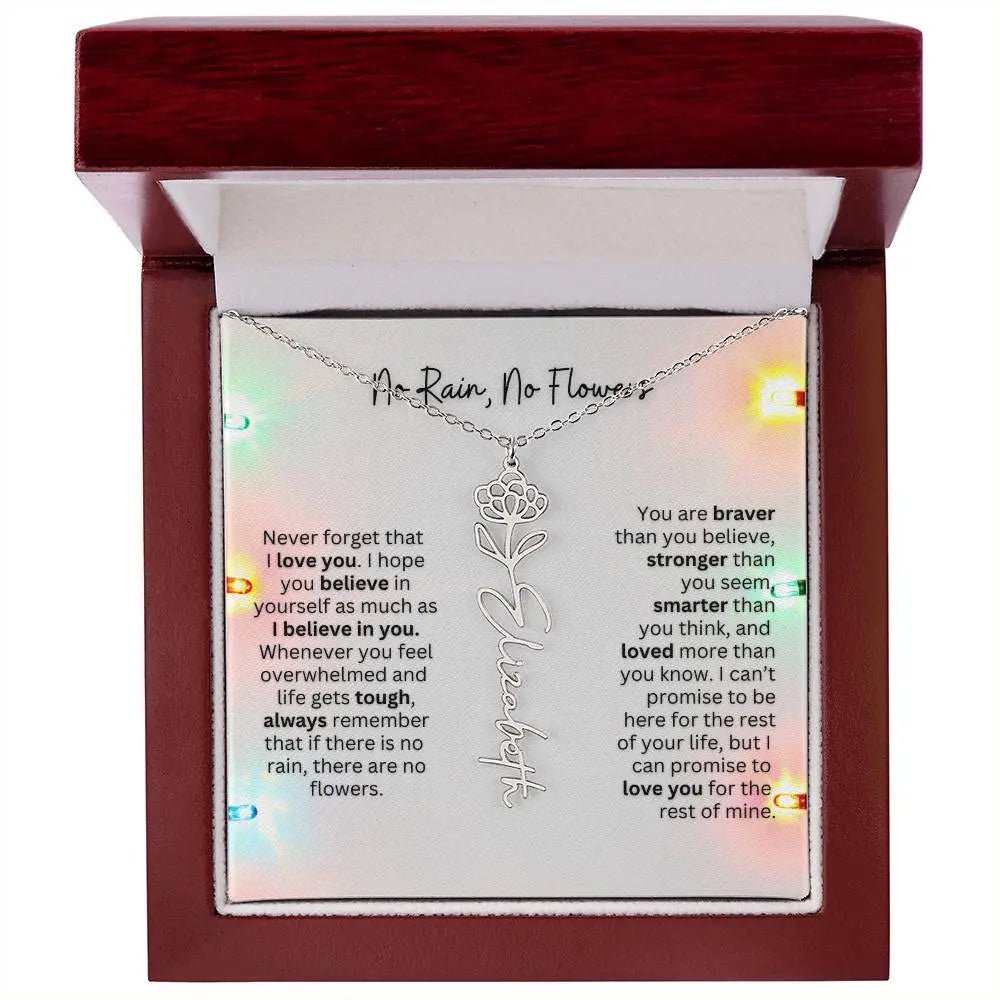 No Rain No Flowers Necklace for Daughter - Christmas Personalized Birth Flower Jewelry 2025 - Ever Trendy Essentials