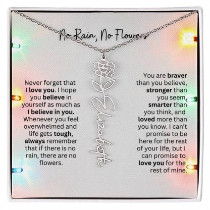 No Rain No Flowers Necklace for Daughter - Christmas Personalized Birth Flower Jewelry 2025 - Ever Trendy Essentials