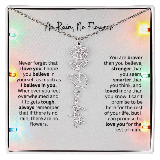 No Rain No Flowers Necklace for Daughter - Christmas Personalized Birth Flower Jewelry 2025 - Ever Trendy Essentials