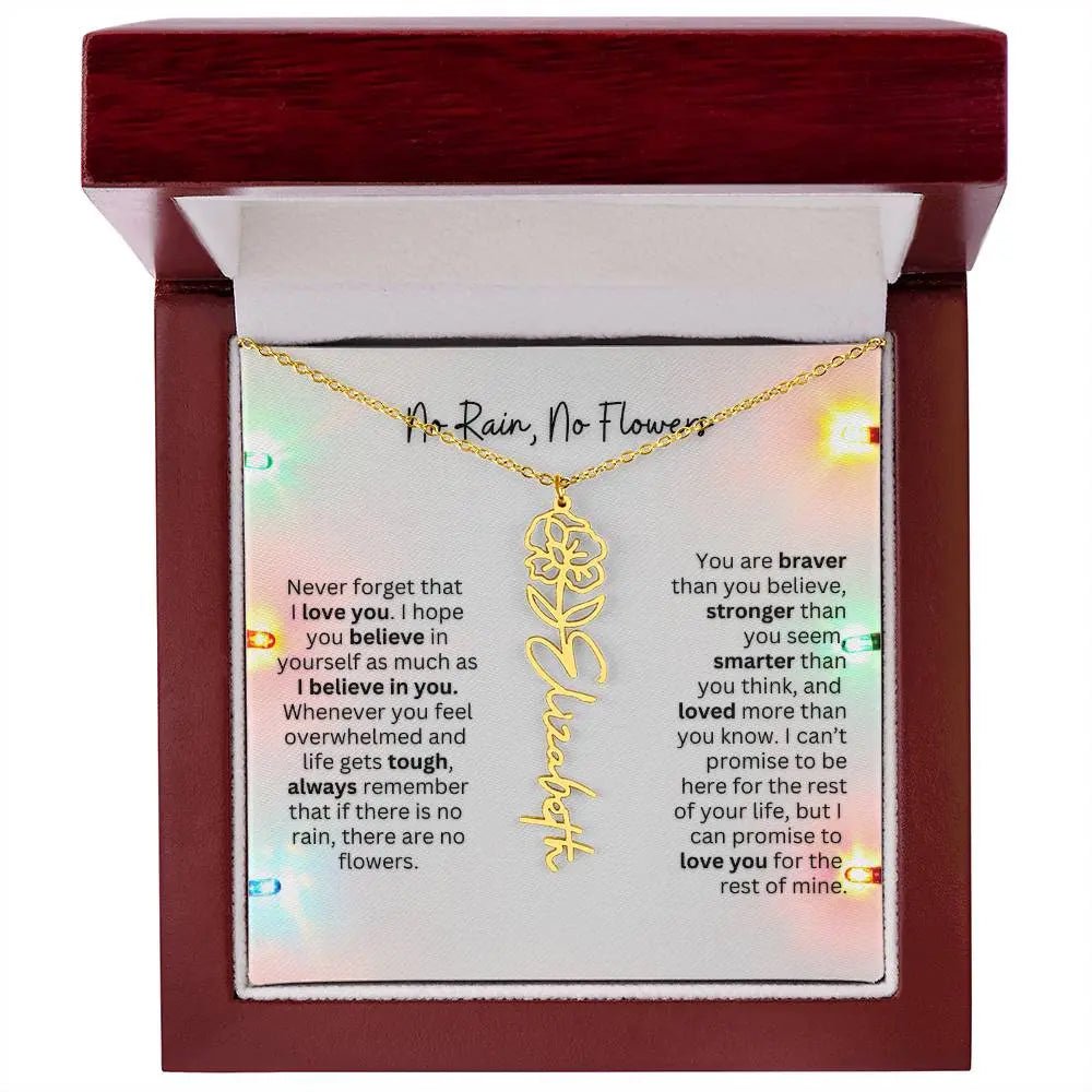 No Rain No Flowers Necklace for Daughter - Christmas Personalized Birth Flower Jewelry 2025 - Ever Trendy Essentials