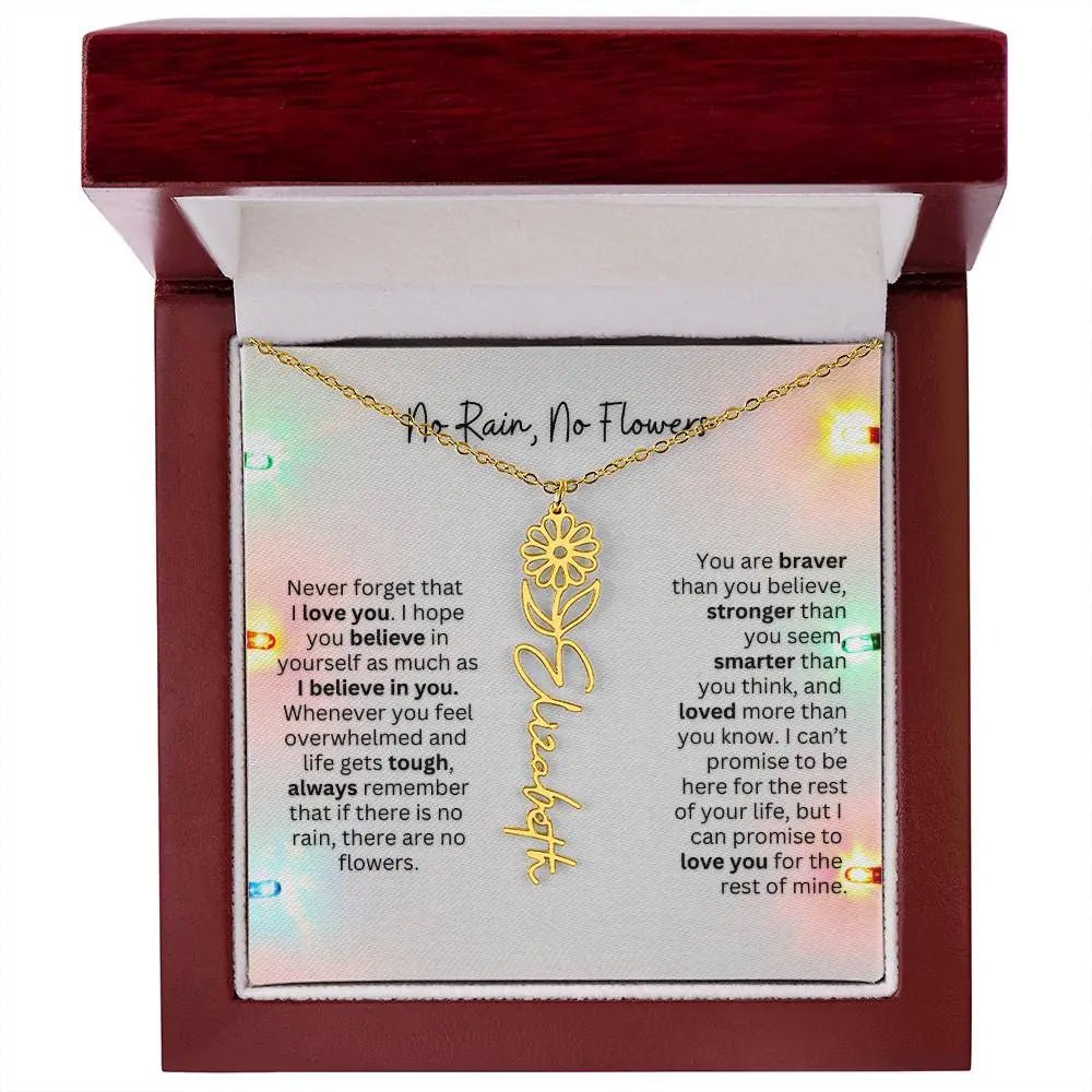 No Rain No Flowers Necklace for Daughter - Christmas Personalized Birth Flower Jewelry 2025 - Ever Trendy Essentials