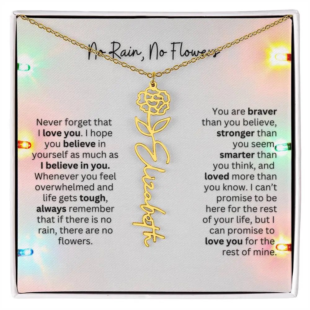 No Rain No Flowers Necklace for Daughter - Christmas Personalized Birth Flower Jewelry 2025 - Ever Trendy Essentials