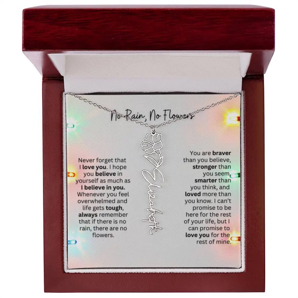 No Rain No Flowers Necklace for Daughter - Christmas Personalized Birth Flower Jewelry 2025 - Ever Trendy Essentials