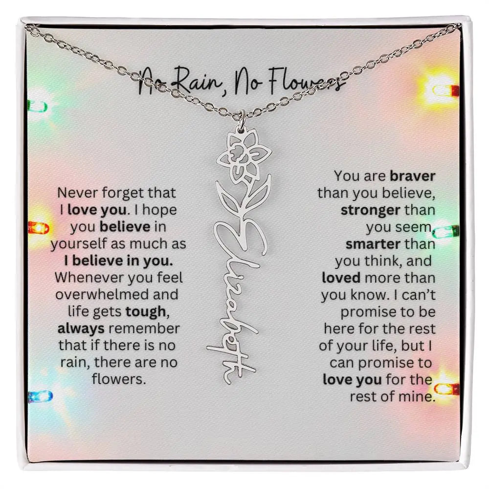 No Rain No Flowers Necklace for Daughter - Christmas Personalized Birth Flower Jewelry 2025 - Ever Trendy Essentials