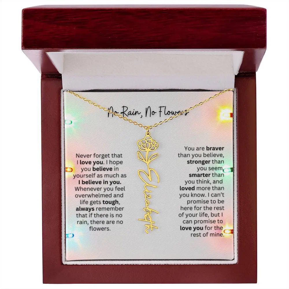 No Rain No Flowers Necklace for Daughter - Christmas Personalized Birth Flower Jewelry 2025 - Ever Trendy Essentials