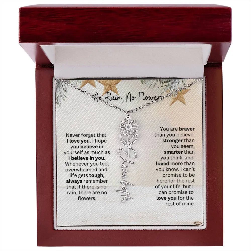 No Rain No Flowers Necklace for Daughter - Custom Christmas Birth Flower Jewelry Gift 2025 - Ever Trendy Essentials