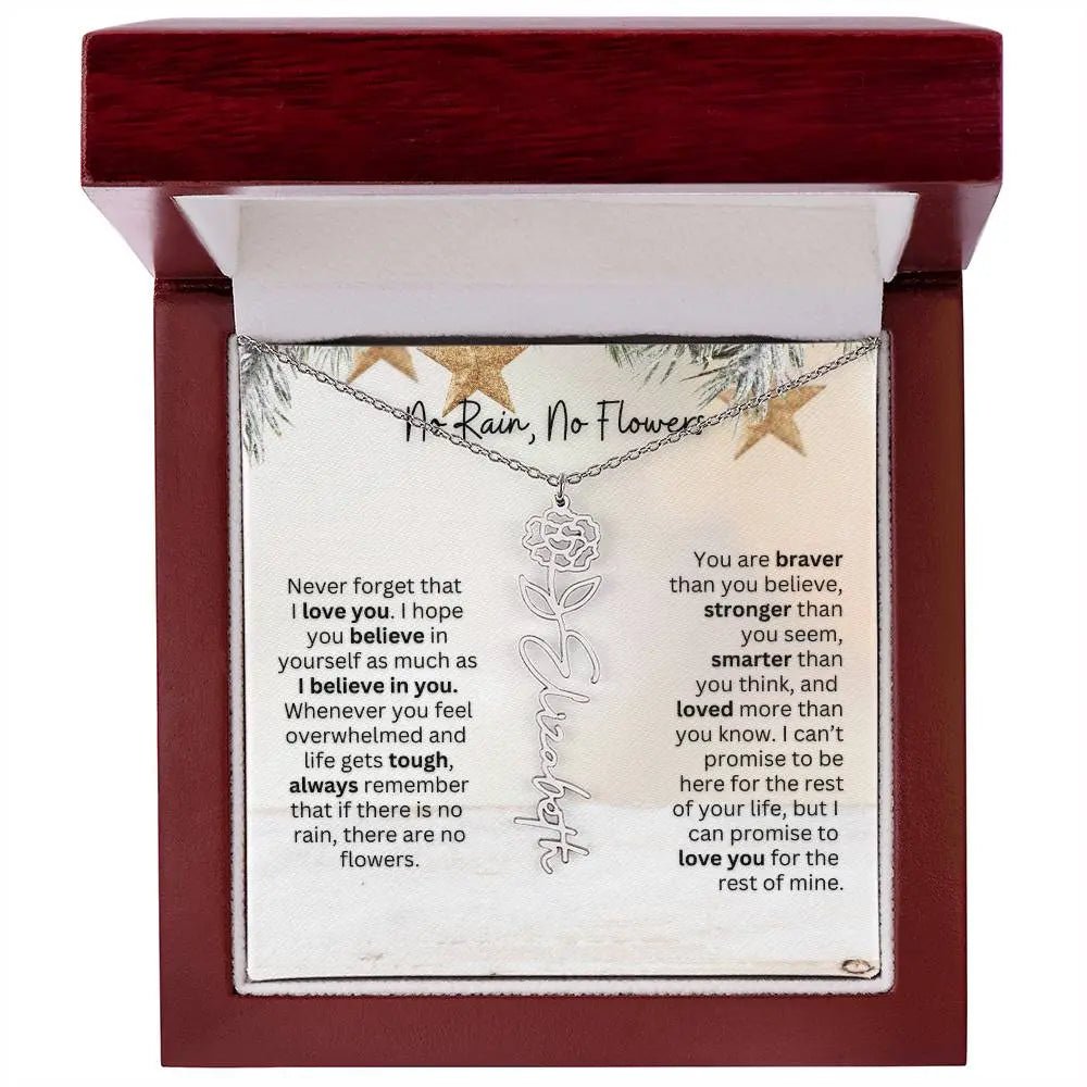 No Rain No Flowers Necklace for Daughter - Custom Christmas Birth Flower Jewelry Gift 2025 - Ever Trendy Essentials