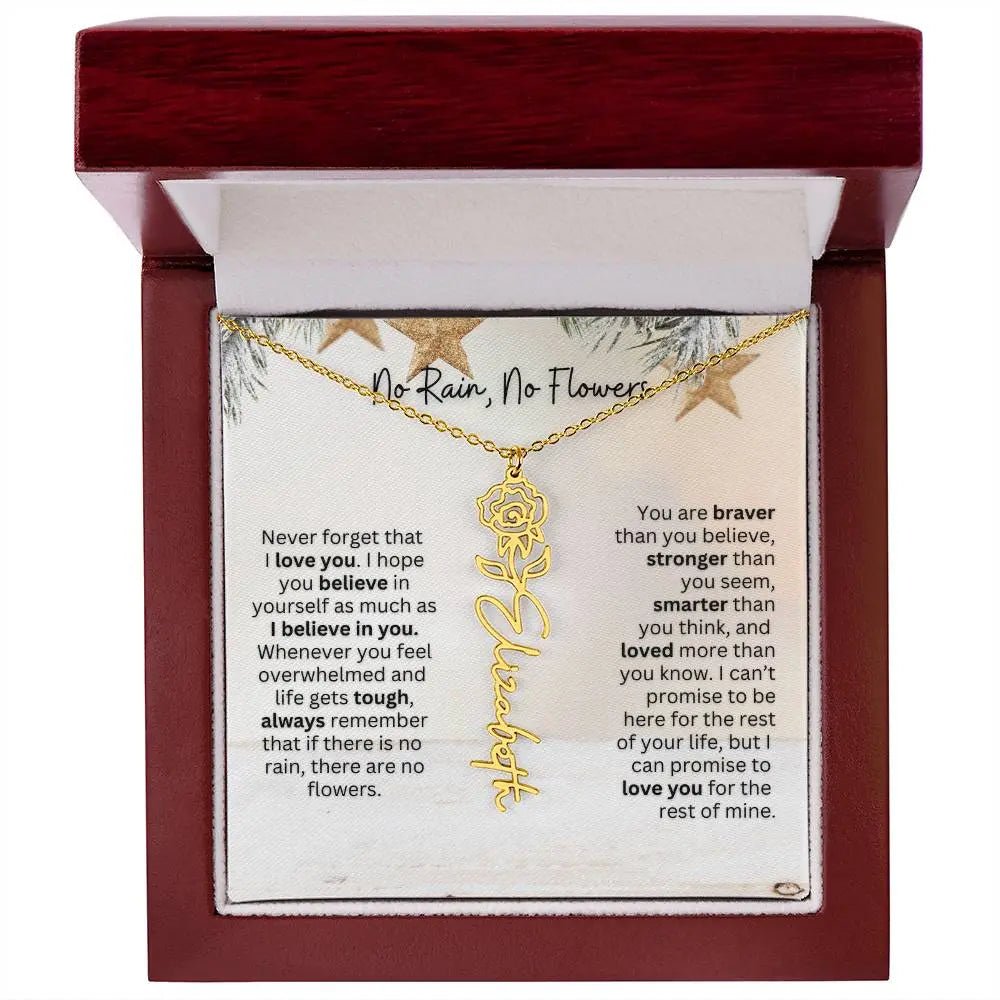No Rain No Flowers Necklace for Daughter - Custom Christmas Birth Flower Jewelry Gift 2025 - Ever Trendy Essentials