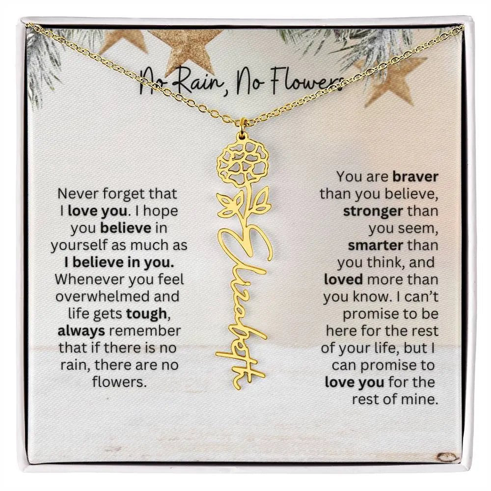 No Rain No Flowers Necklace for Daughter - Custom Christmas Birth Flower Jewelry Gift 2025 - Ever Trendy Essentials