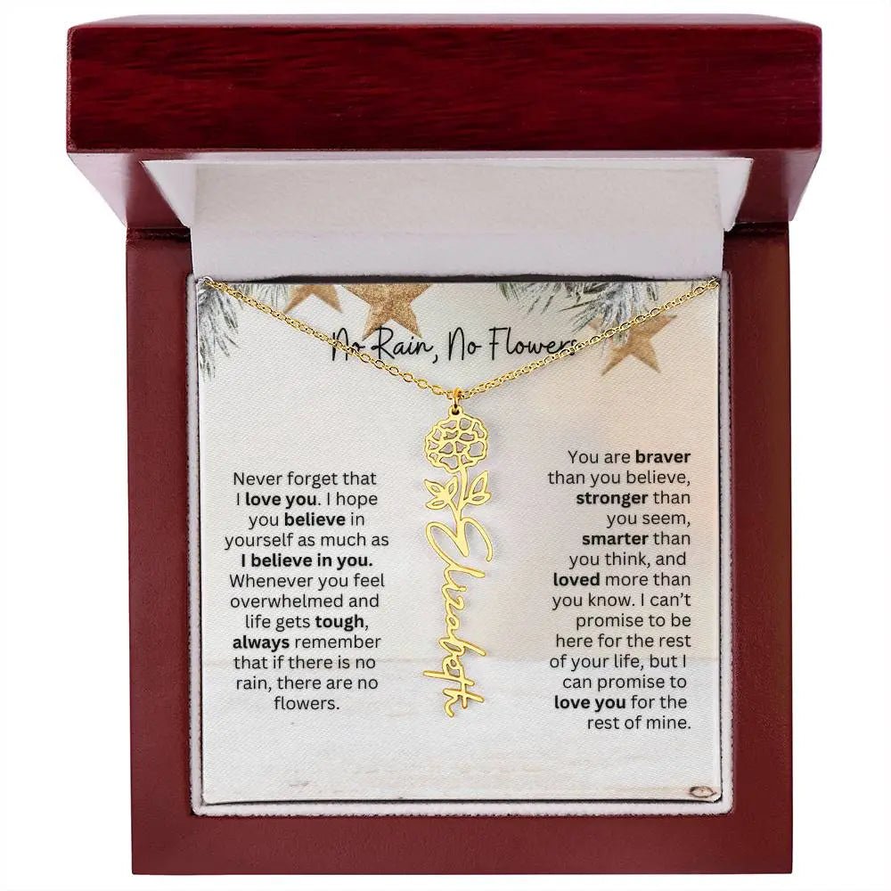 No Rain No Flowers Necklace for Daughter - Custom Christmas Birth Flower Jewelry Gift 2025 - Ever Trendy Essentials