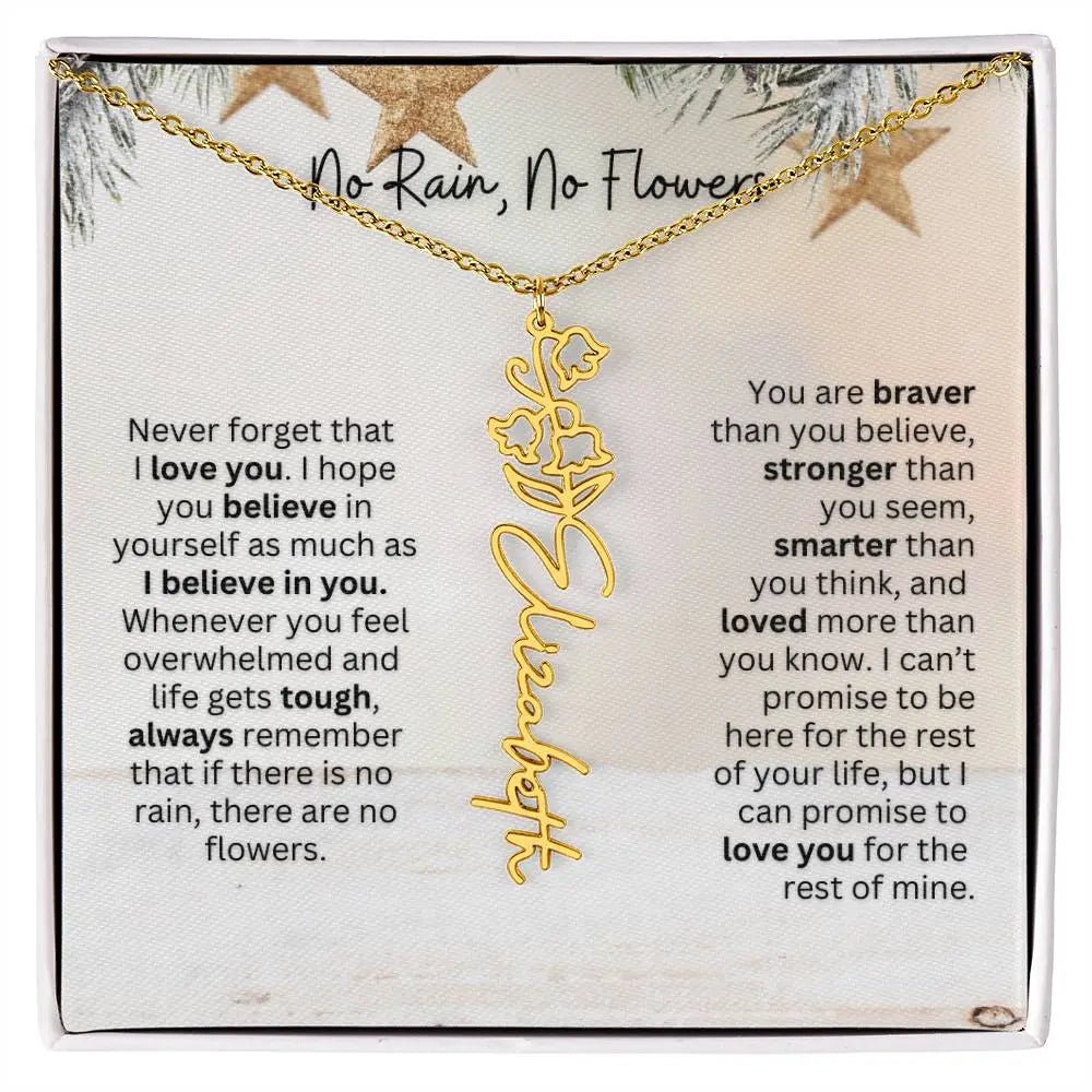 No Rain No Flowers Necklace for Daughter - Custom Christmas Birth Flower Jewelry Gift 2025 - Ever Trendy Essentials