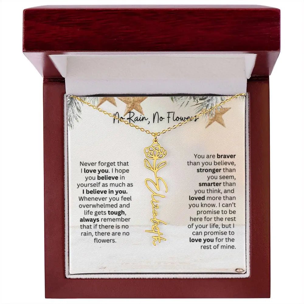 No Rain No Flowers Necklace for Daughter - Custom Christmas Birth Flower Jewelry Gift 2025 - Ever Trendy Essentials